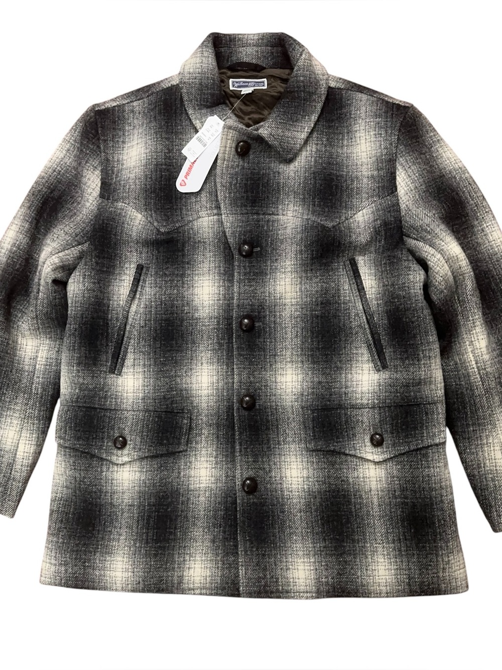Wallace & Barnes J.Crew Western Pea Coat Jacket Mens M Wool Plaid Gray NEW